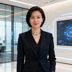 深圳科技公司联合创始人李女士的职业形象照，她站在现代化办公空间中，展现科技行业精英的干练气质。